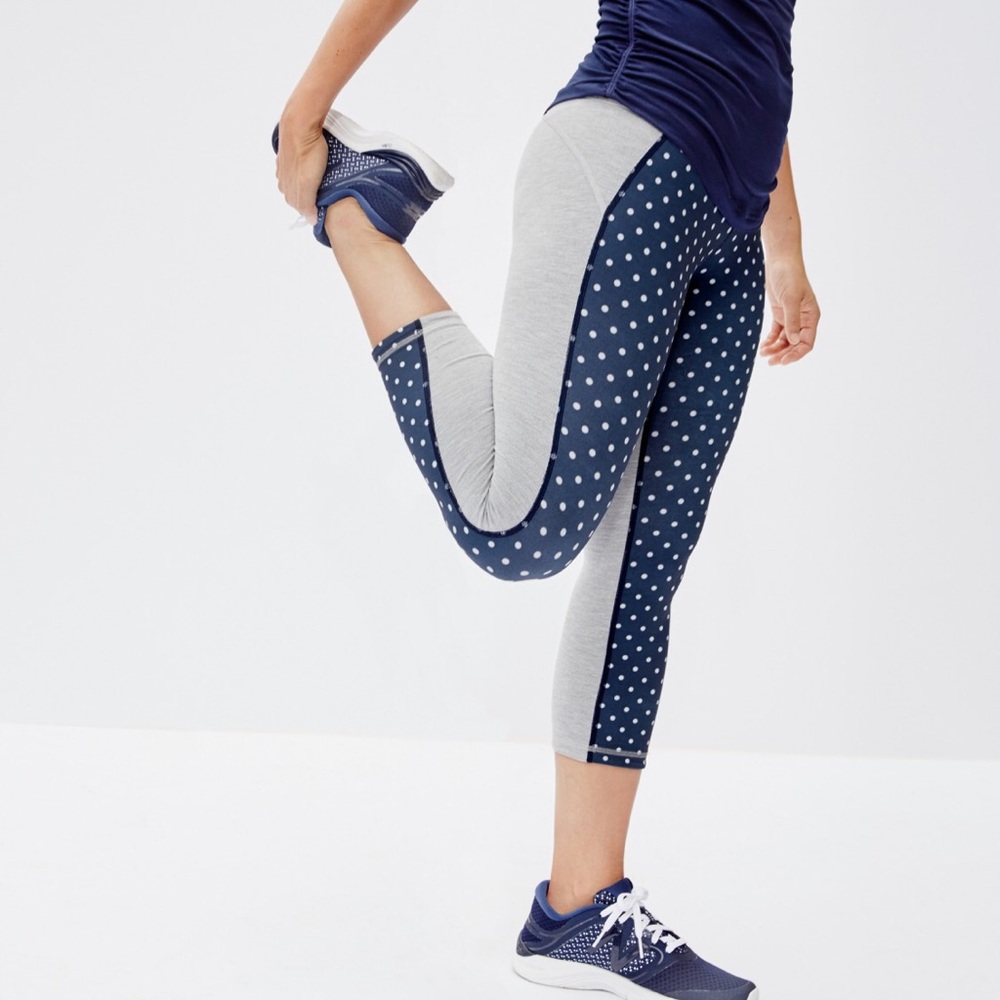 J. Crew x New Balance Gray Polka Dot Capri Leggings XS 0 24 NWT Navy